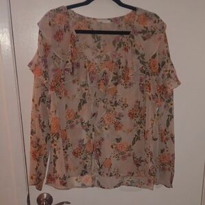 Mystree Floral Ruffle Blouse - Pink and Green